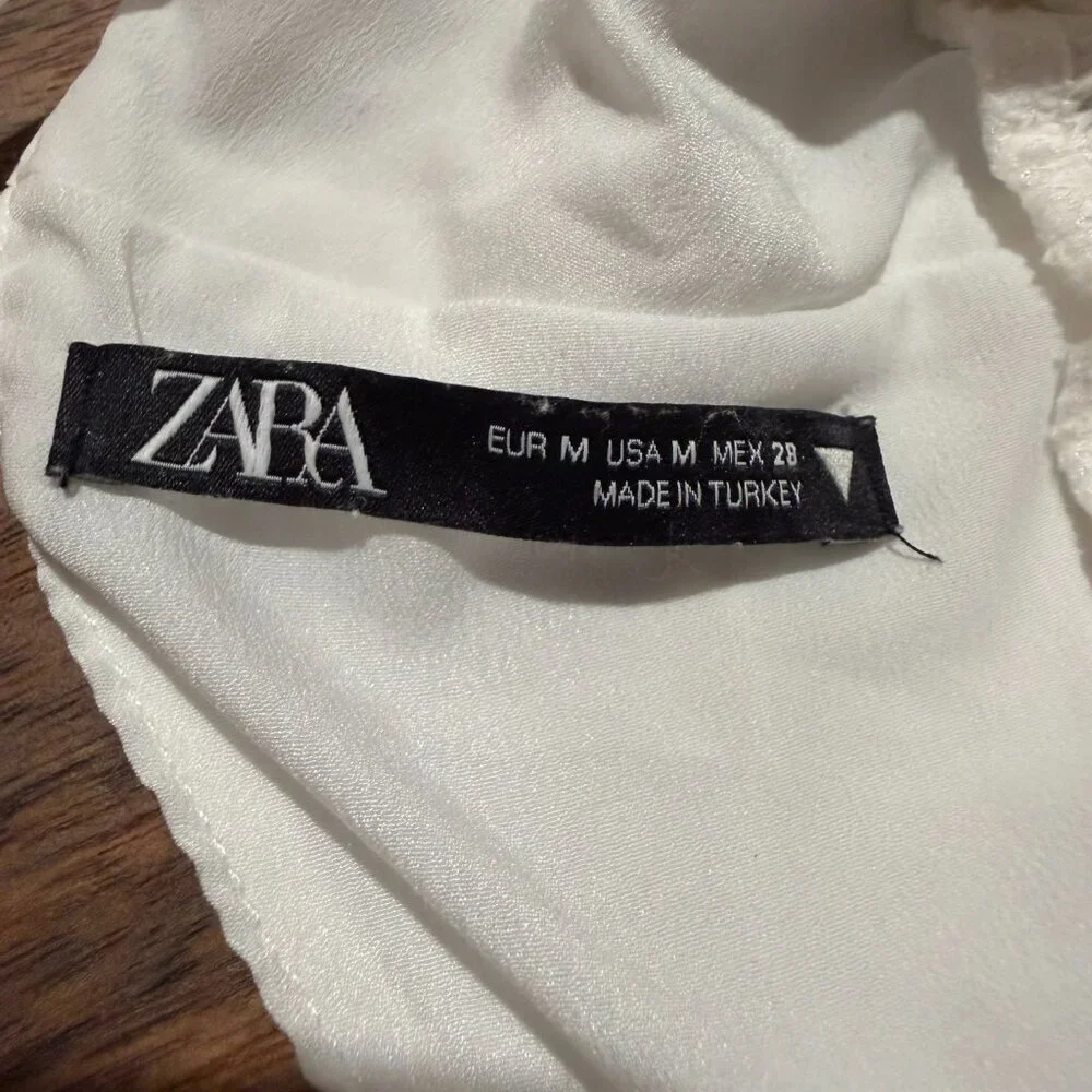 Zara White Satin Crop Top Tie Back Short Sleeve Size M EU 38 - Picture 6 of 7